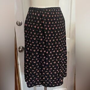 Vintage April Cornell 90s black floral crinkled skirt
